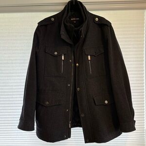 Michael Kors Gray Military Field Jacket with Structured Shoulders